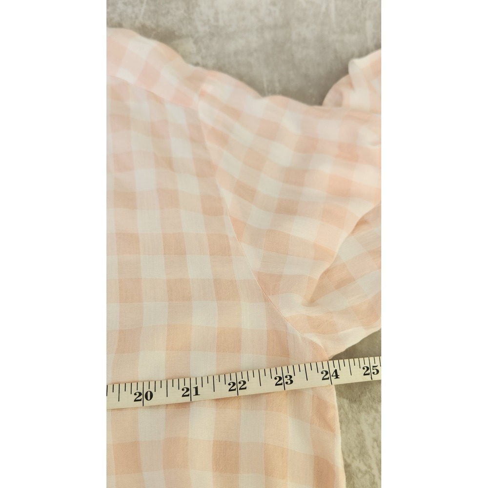 Zara Oversized Button Down Shirt Women XS Pink White Gingham High Low Gauzy Boho - Picture 10 of 11